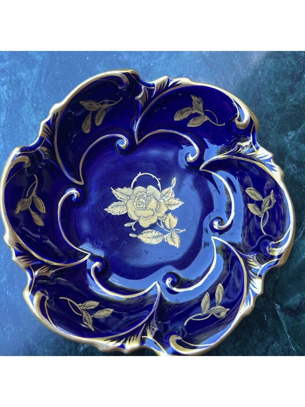 Vintage Jlmenau Graf Von Henneberg Porzellan Echt Kobalt Gold Blue Candy Dish